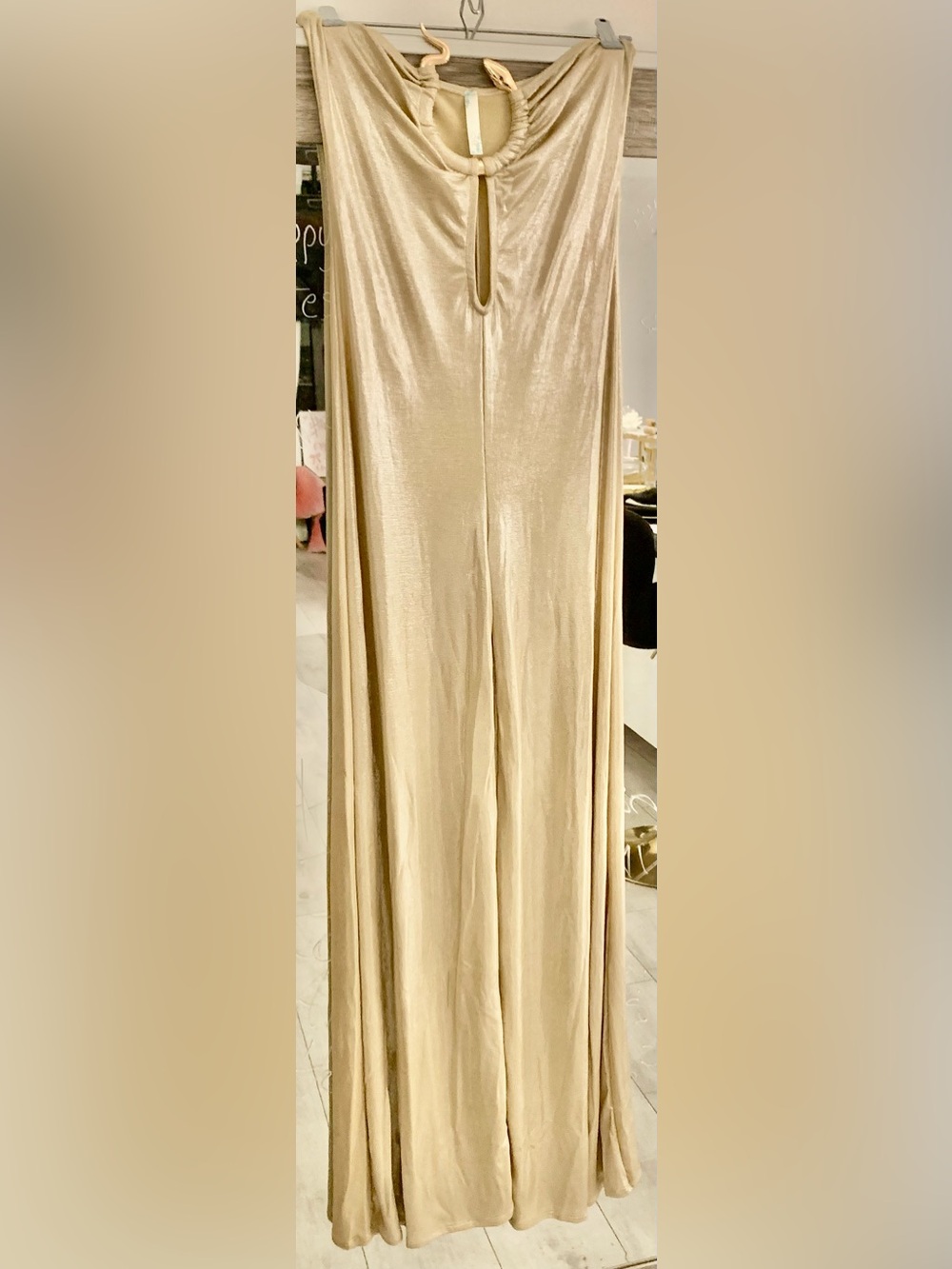 Women's Wide-Leg Metallic Gold Jumpsuit Pants